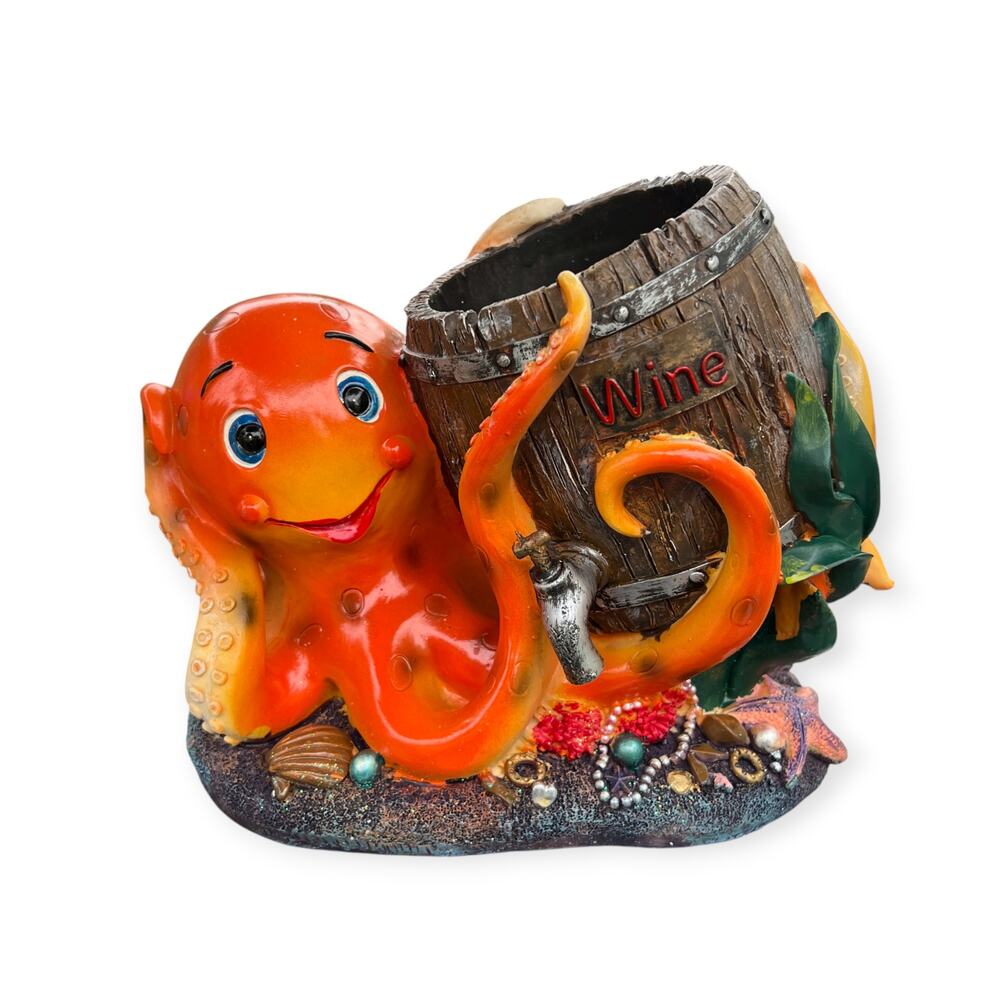 Cute Octopus Wine Bottle Holder Nautical Resin Decor Pacific Collection